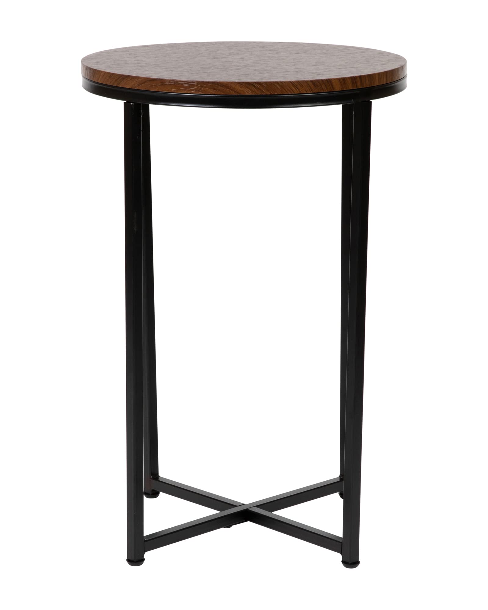 Flash Furniture Hampstead Collection End Table - Modern Walnut Finish End Table - Crisscross Matte Black Frame